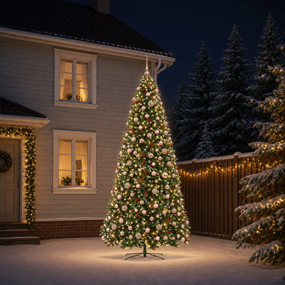 Artificial Hinged Christmas Tree with Bauble 600 LEDs 400 cm with LEDs & pink balls