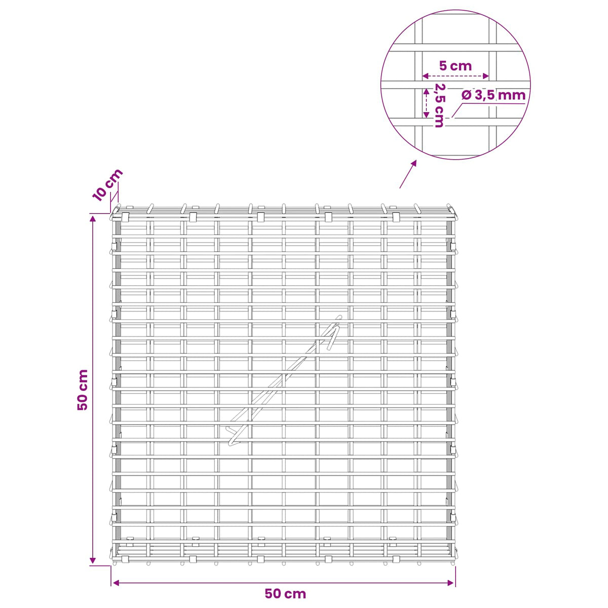 Gabion with 3.5 mm Wire and 5x2.5 cm Mesh 50x10x50 cm 50 cm