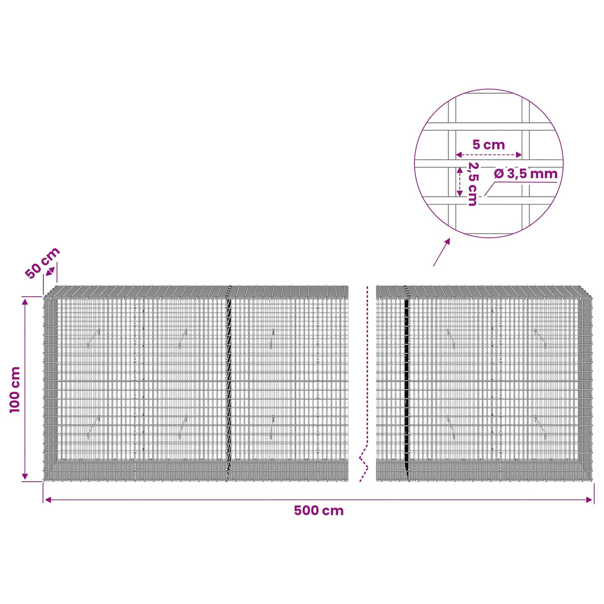 Gabion with 3.5 mm Wire and 5x2.5 cm Mesh 50x50x100 cm 500 cm