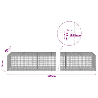 Gabion with 3.5 mm Wire and 5x2.5 cm Mesh 50x100x50 cm 500 cm