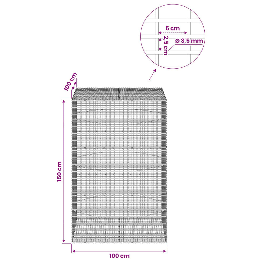 Gabion with 3.5 mm Wire and 5x2.5 cm Mesh 50x100x150 cm 100 cm