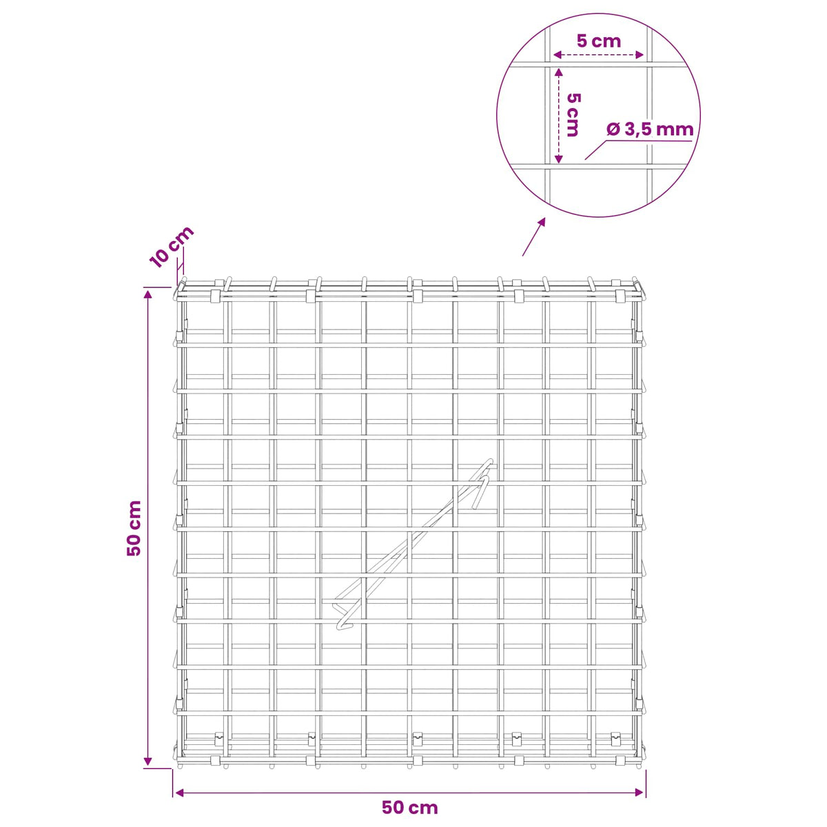 Gabion with 3.5 mm Wire and 5x5 cm Mesh 50x10x50 cm 50 cm