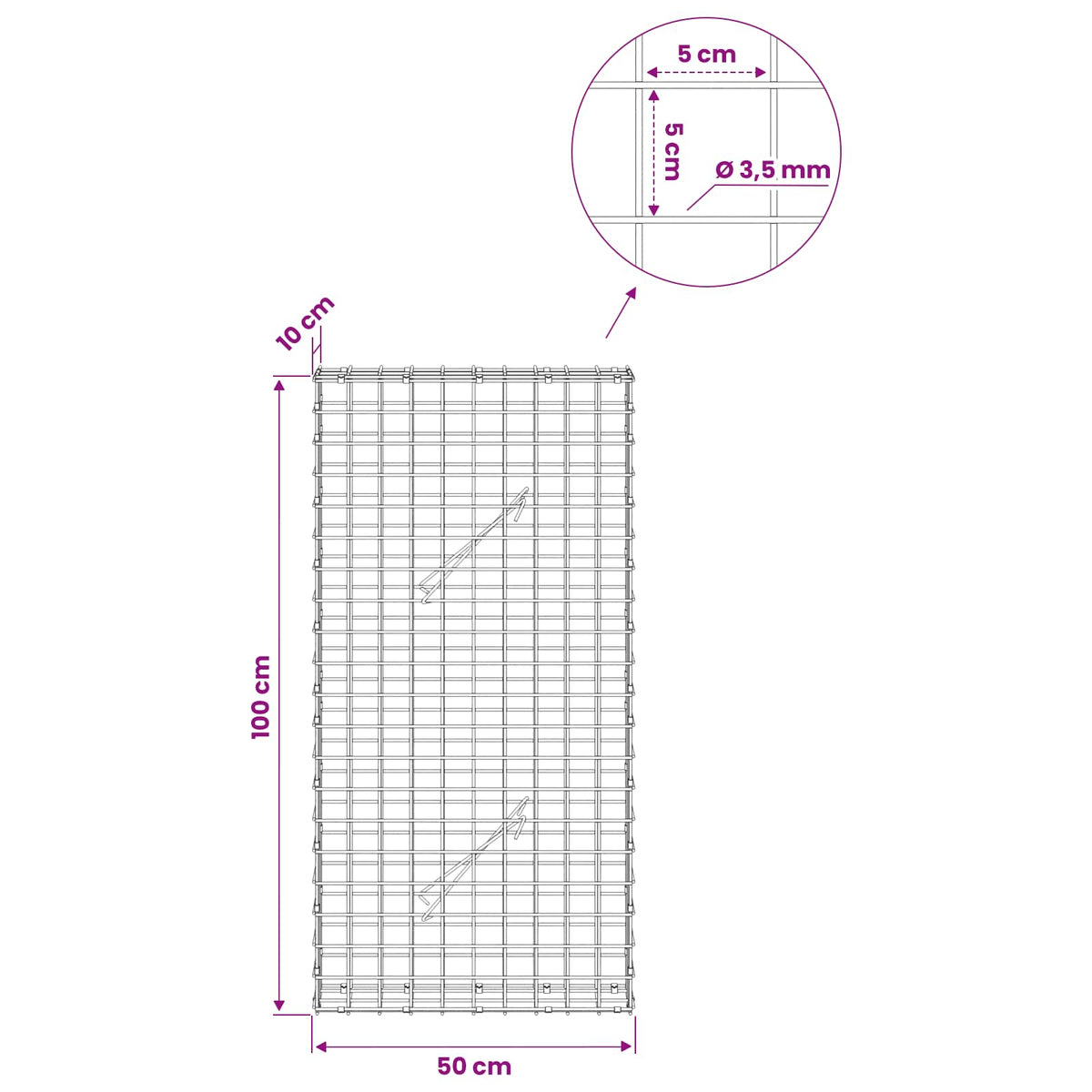 Gabion with 3.5 mm Wire and 5x5 cm Mesh 50x10x100 cm 50 cm
