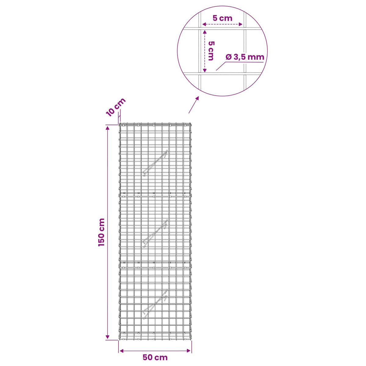 Gabion with 3.5 mm Wire and 5x5 cm Mesh 50x10x150 cm 50 cm