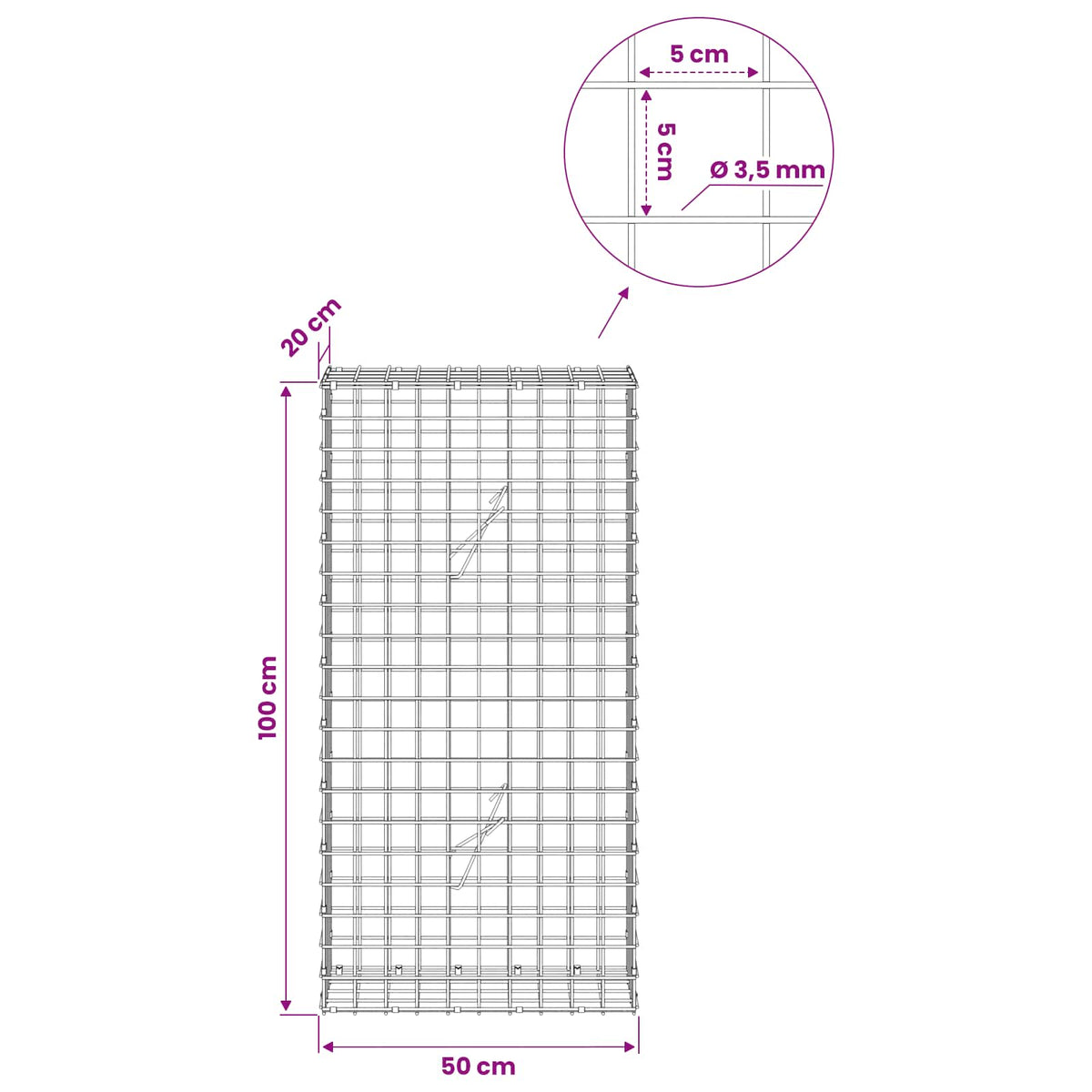 Gabion with 3.5 mm Wire and 5x5 cm Mesh 50x20x100 cm 50 cm