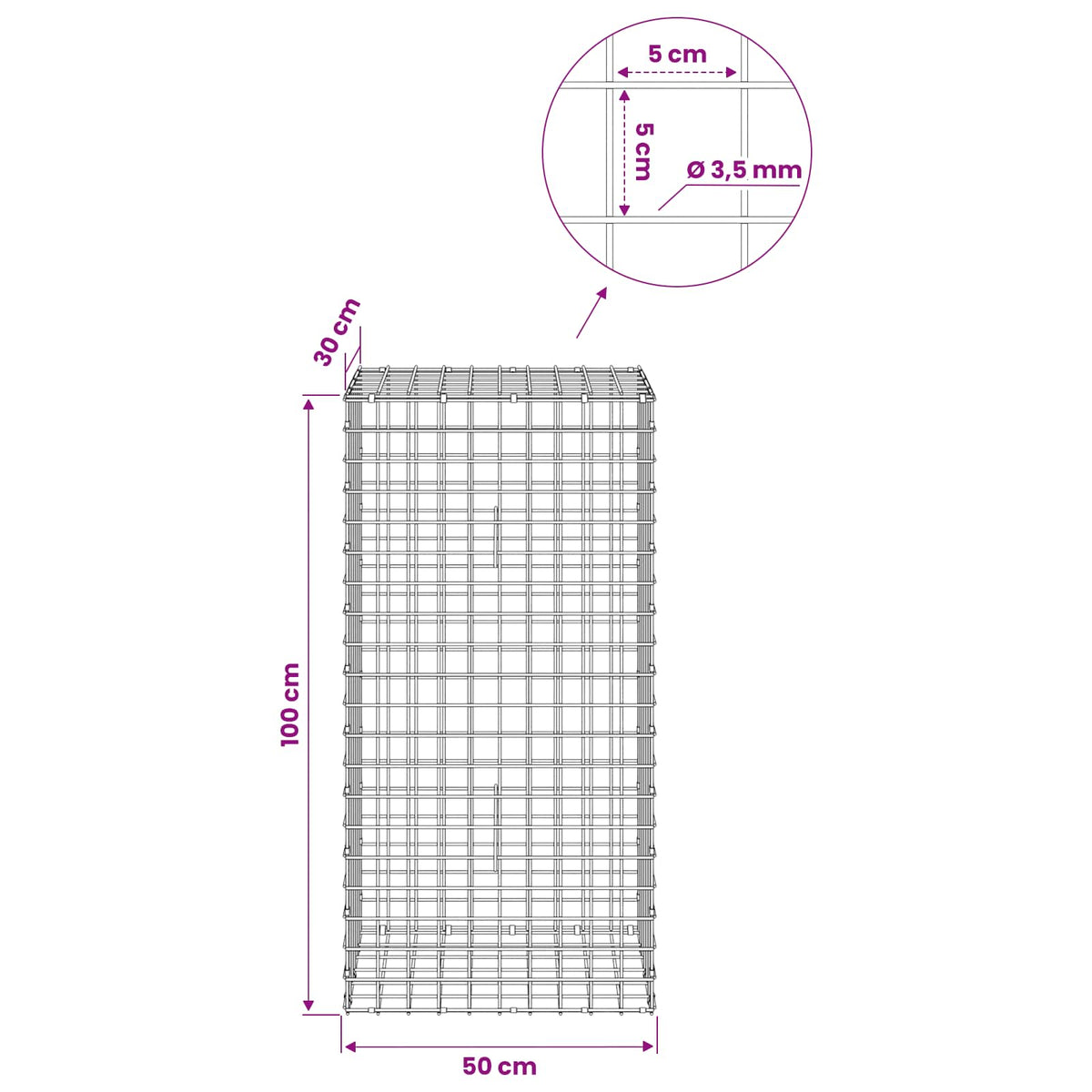 Gabion with 3.5 mm Wire and 5x5 cm Mesh 50x30x100 cm 50 cm