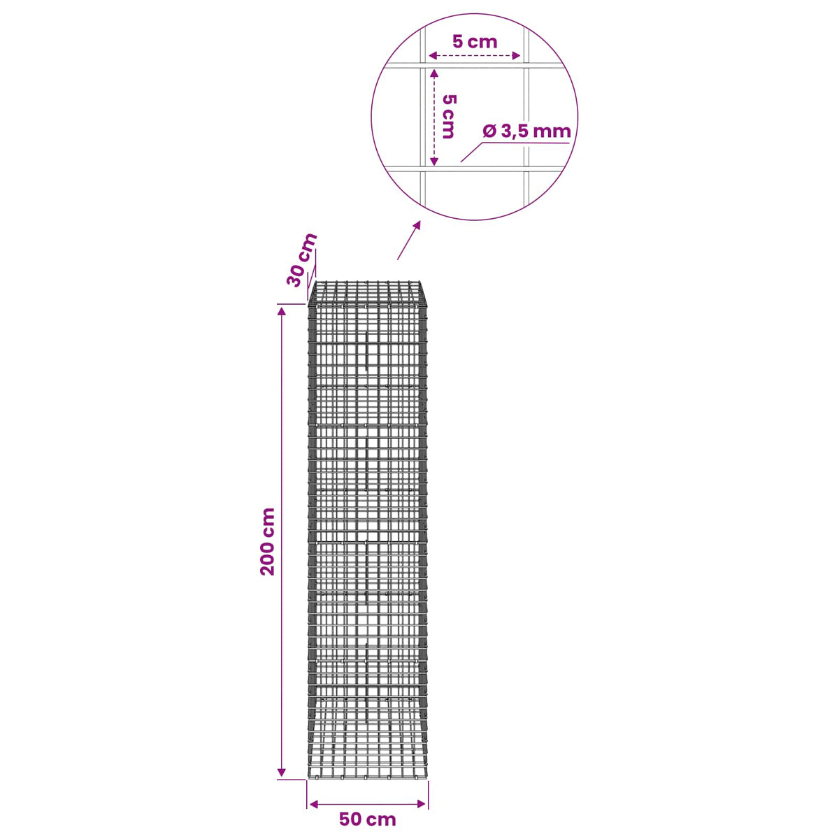 Gabion with 3.5 mm Wire and 5x5 cm Mesh 50x30x200 cm 50 cm