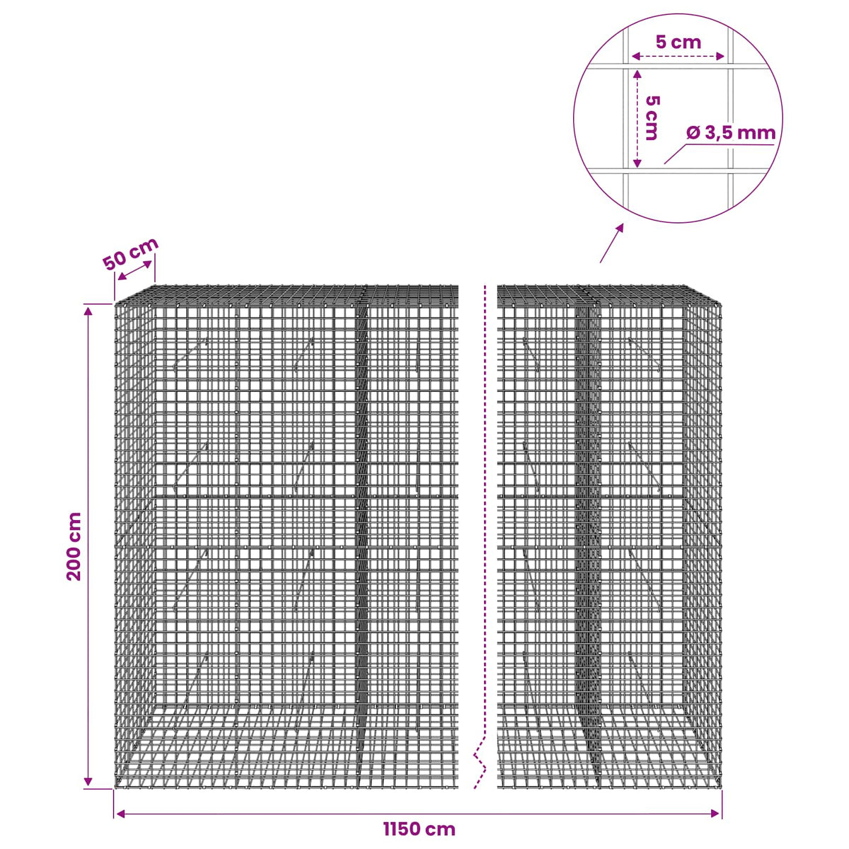 Gabion with 3.5 mm Wire and 5x5 cm Mesh 1050x50x200 cm 1150 cm