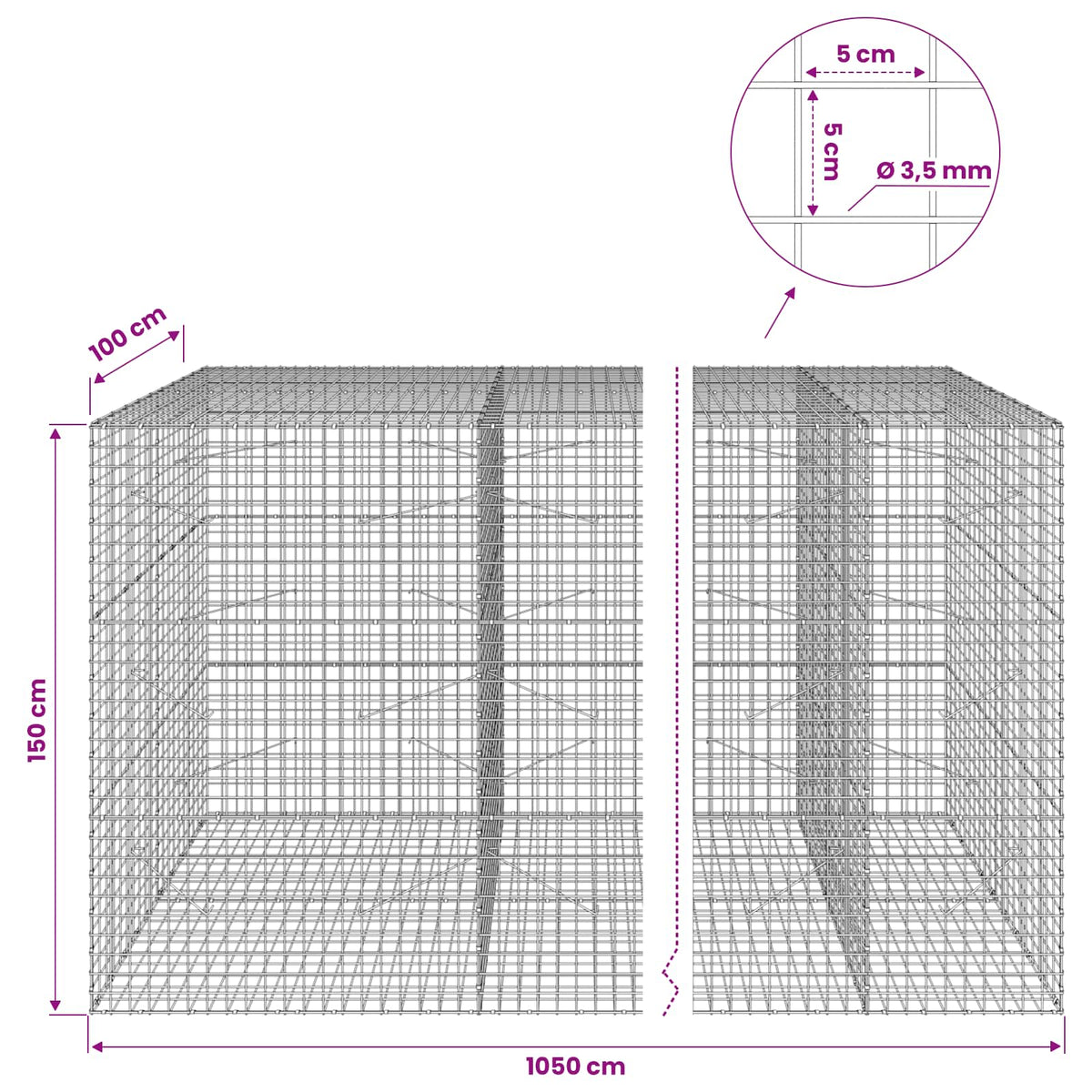 Gabion with 3.5 mm Wire and 5x5 cm Mesh 1050x100x150 cm 1050 cm