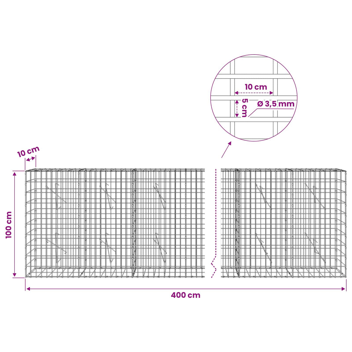 Gabion with 3.5 mm Wire and 5x10 cm Mesh 50x10x100 cm 400 cm