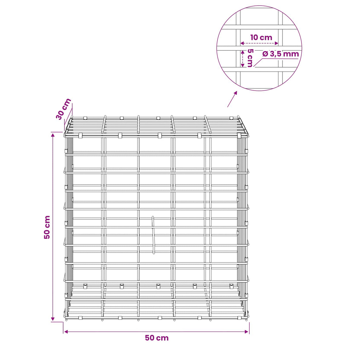 Gabion with 3.5 mm Wire and 5x10 cm Mesh 50x30x50 cm 50 cm