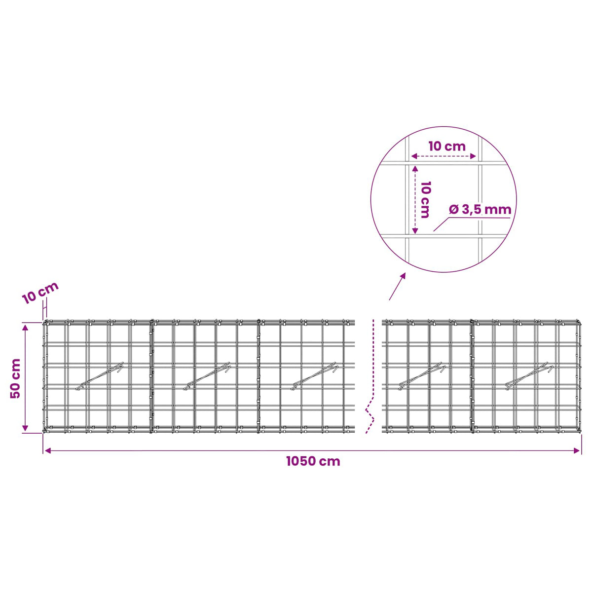 Gabion with 3.5 mm Wire and 10x10 cm Mesh 1050x10x50 cm 1050 cm