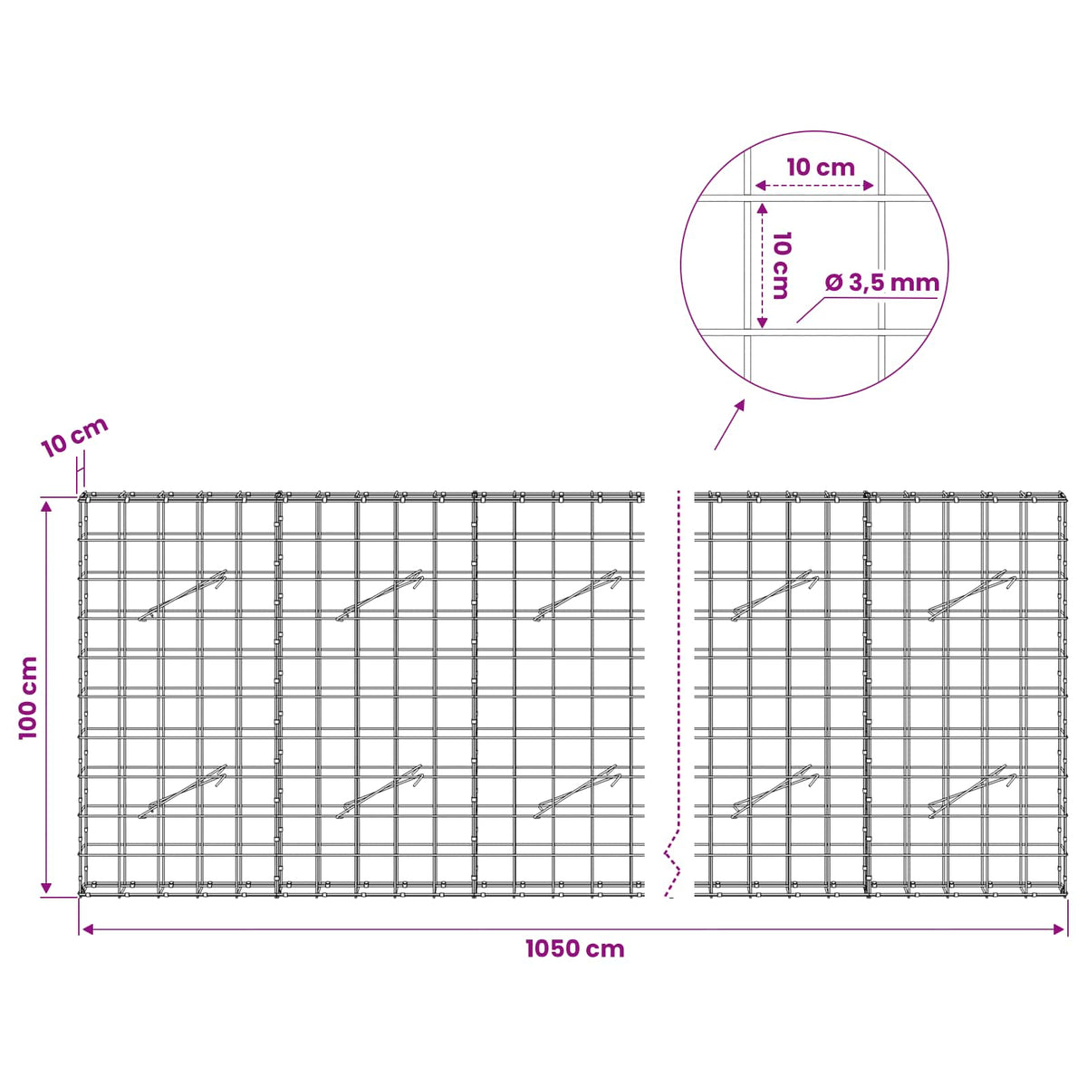 Gabion with 3.5 mm Wire and 10x10 cm Mesh 1050x10x100 cm 1050 cm