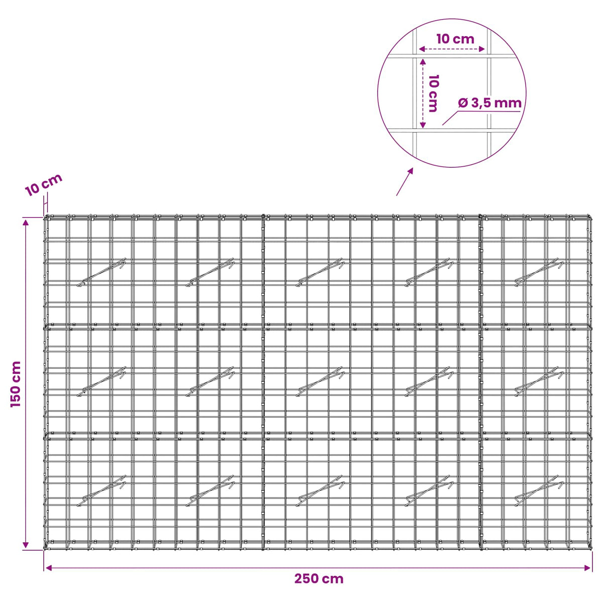 Gabion with 3.5 mm Wire and 10x10 cm Mesh 50x10x150 cm 250 cm