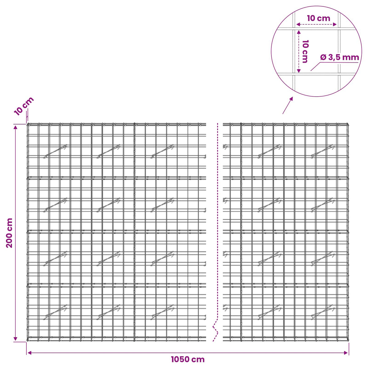 Gabion with 3.5 mm Wire and 10x10 cm Mesh 1050x10x200 cm 1050 cm