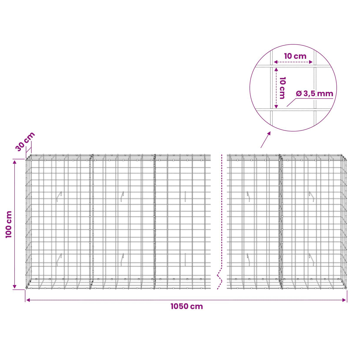 Gabion with 3.5 mm Wire and 10x10 cm Mesh 1050x30x100 cm 1050 cm