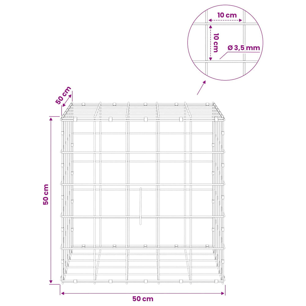 Gabion with 3.5 mm Wire and 10x10 cm Mesh 50x50x50 cm 50 cm