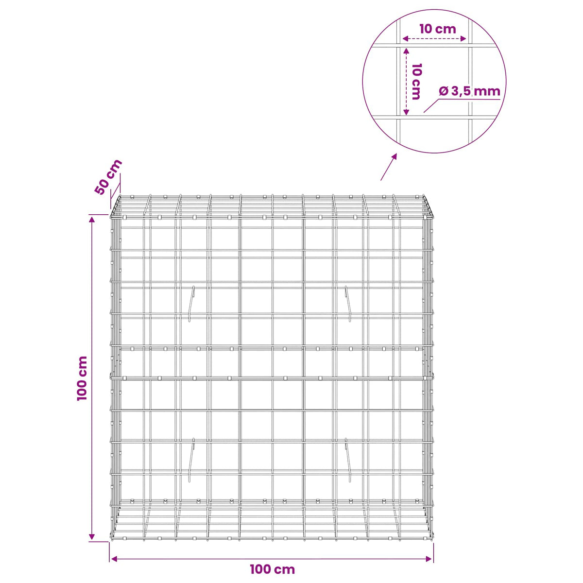 Gabion with 3.5 mm Wire and 10x10 cm Mesh 50x50x100 cm 100 cm