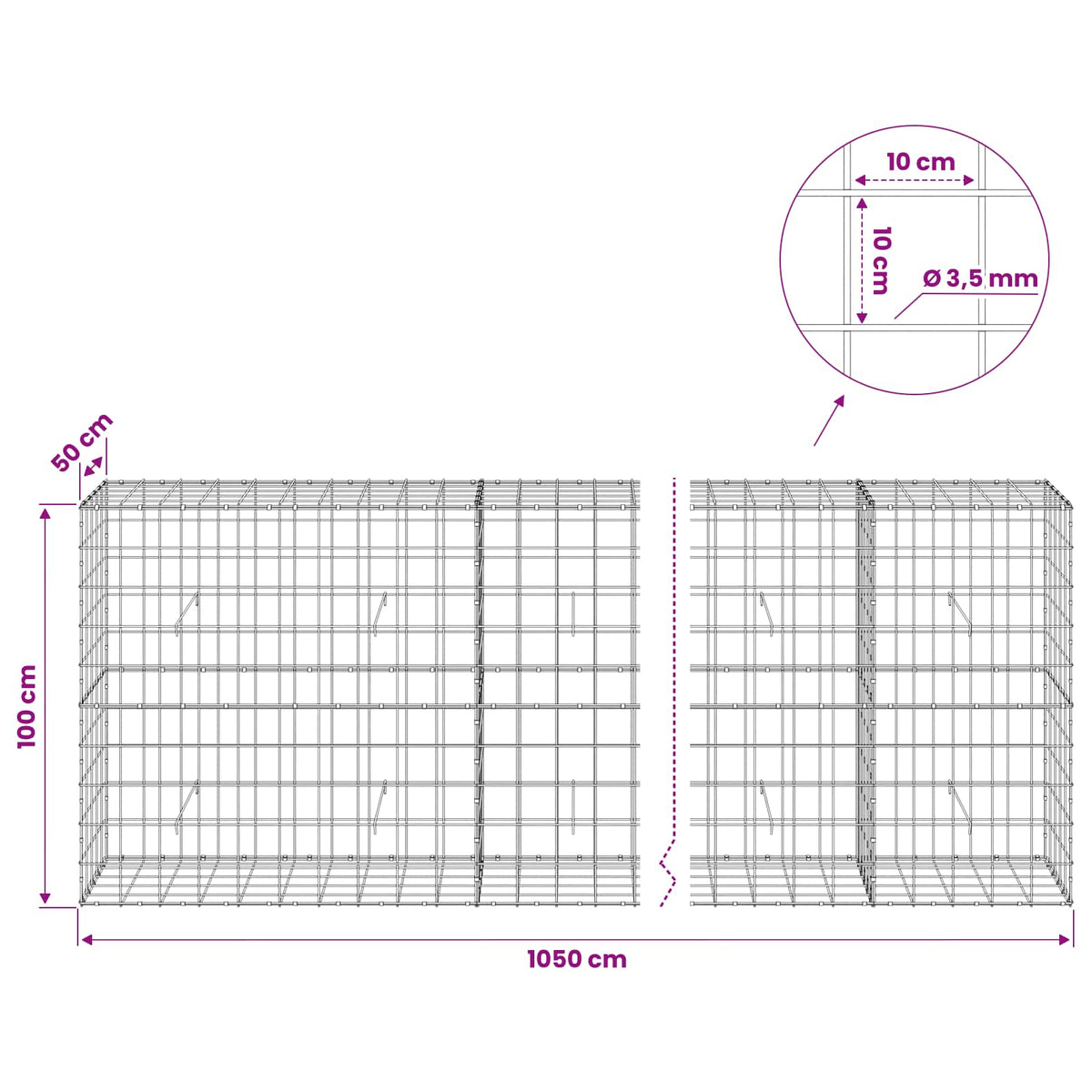 Gabion with 3.5 mm Wire and 10x10 cm Mesh 1050x50x100 cm 1050 cm