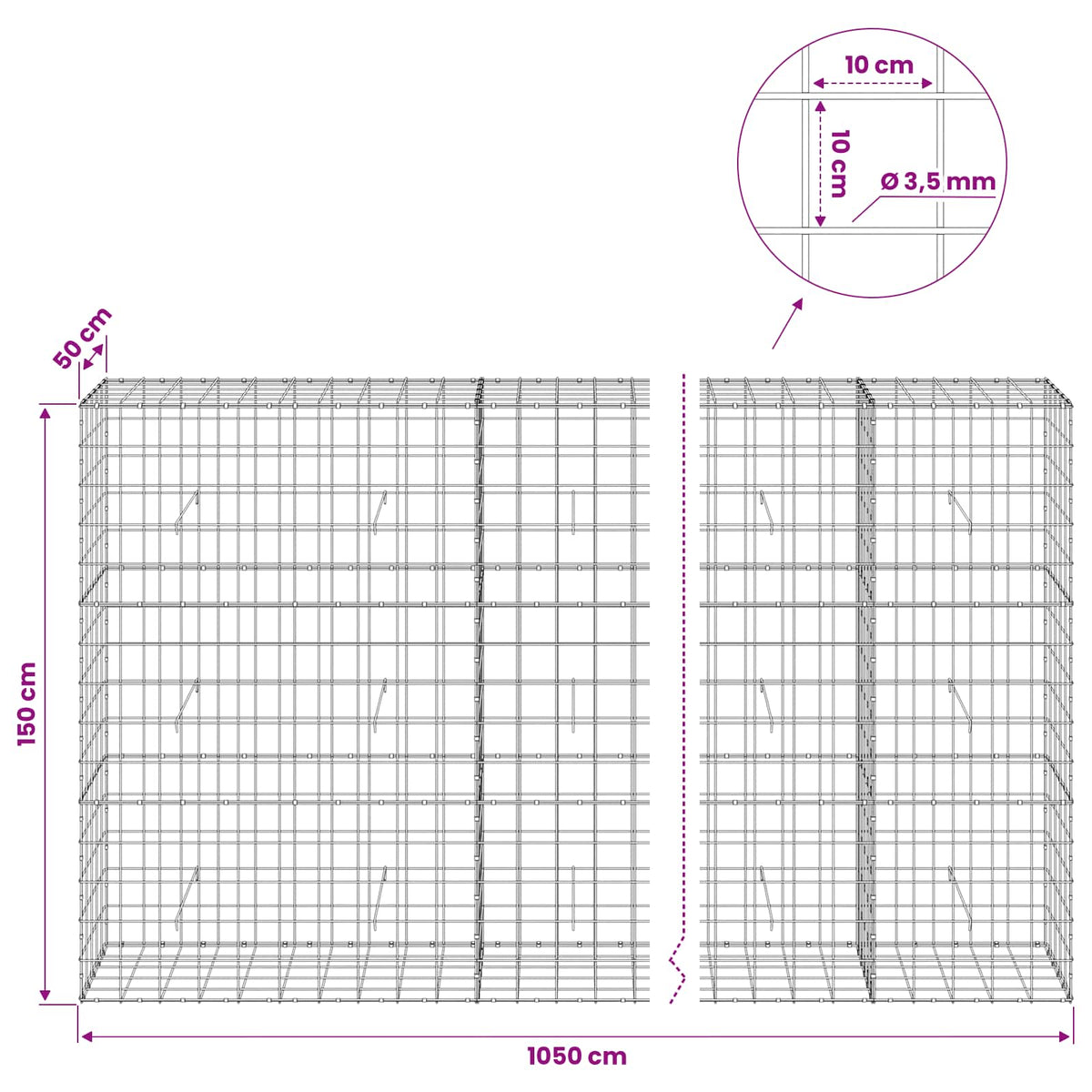 Gabion with 3.5 mm Wire and 10x10 cm Mesh 1050x50x150 cm 1050 cm