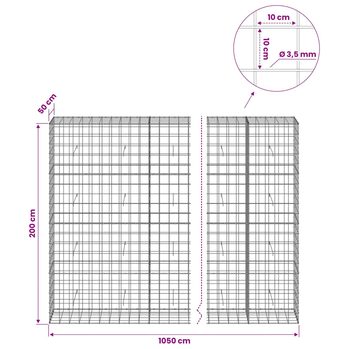 Gabion with 3.5 mm Wire and 10x10 cm Mesh 1050x50x200 cm 1050 cm