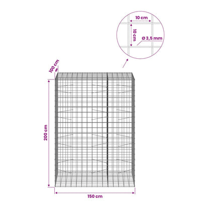 Gabion with 3.5 mm Wire and 10x10 cm Mesh 50x100x200 cm 150 cm