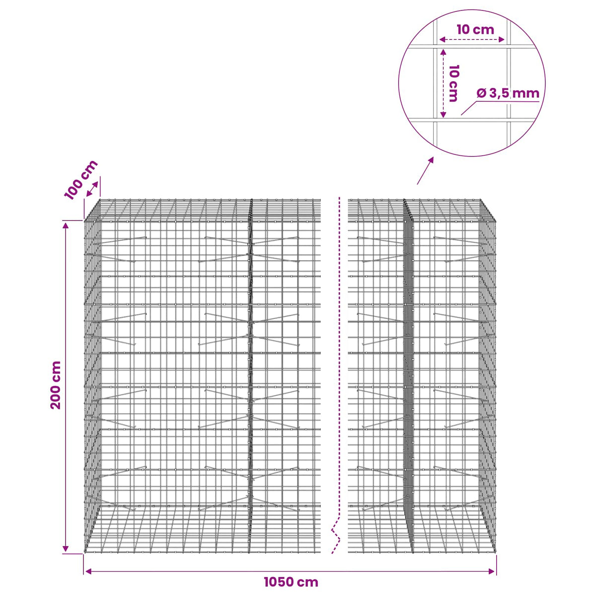 Gabion with 3.5 mm Wire and 10x10 cm Mesh 1050x100x200 cm 1050 cm