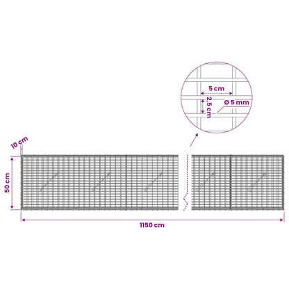 Gabion with 5 mm Wire and 5x2.5 cm Mesh 1150x10x50 cm 1150 cm