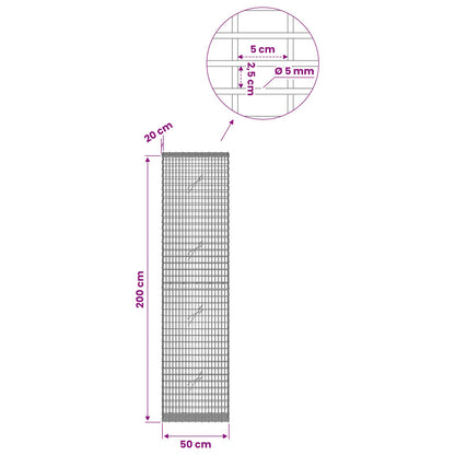 Gabion with 5 mm Wire and 5x2.5 cm Mesh 50x20x200 cm 50 cm