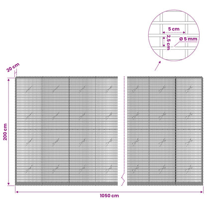 Gabion with 5 mm Wire and 5x2.5 cm Mesh 1050x20x200 cm 1050 cm