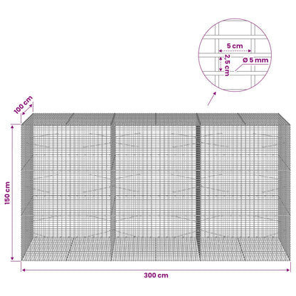 Gabion with 5 mm Wire and 5x2.5 cm Mesh 50x100x150 cm 300 cm