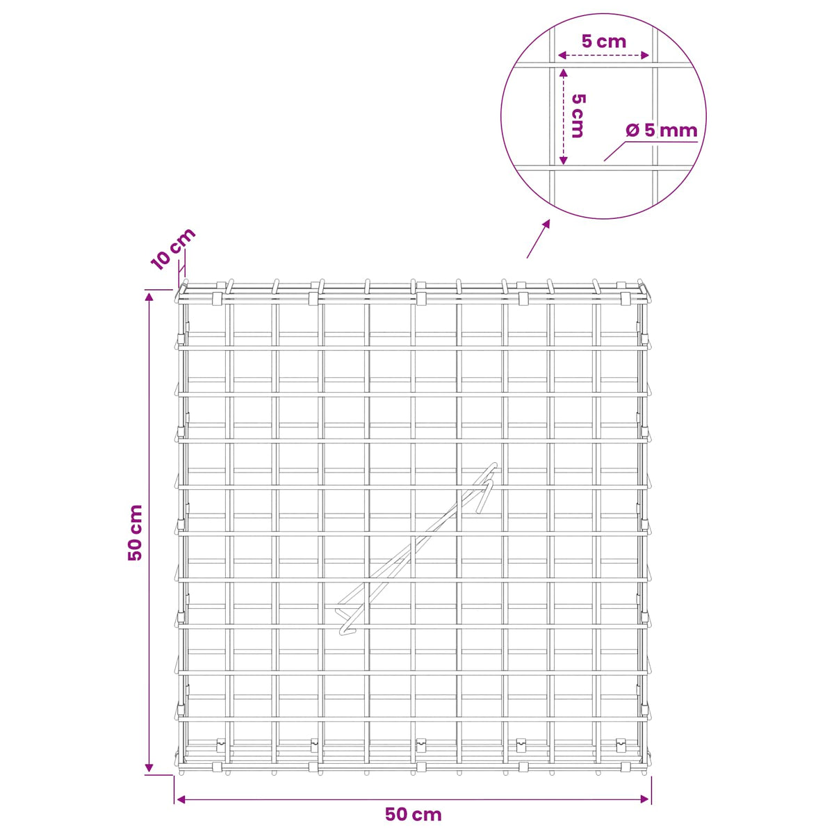 Gabion with 5 mm Wire and 5x5 cm Mesh 50x10x50 cm 50 cm