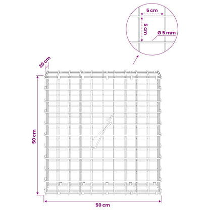 Gabion with 5 mm Wire and 5x5 cm Mesh 50x20x50 cm 50 cm