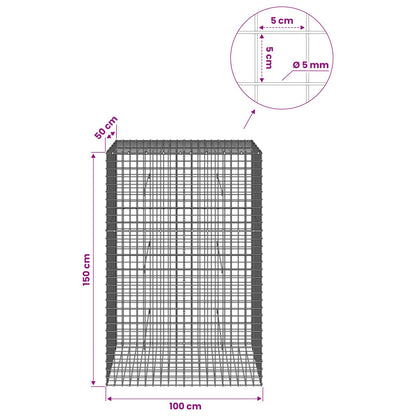 Gabion with 5 mm Wire and 5x5 cm Mesh 50x50x150 cm 100 cm