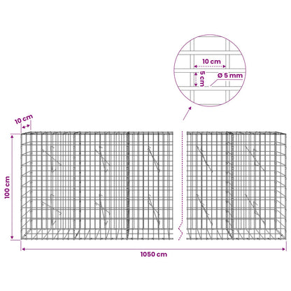 Gabion with 5 mm Wire and 5x10 cm Mesh 1050x10x100 cm 1050 cm