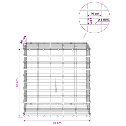 Gabion with 5 mm Wire and 5x10 cm Mesh 50x30x50 cm 50 cm