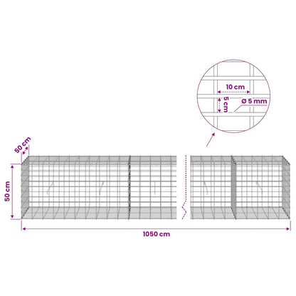 Gabion with 5 mm Wire and 5x10 cm Mesh 1050x50x50 cm 1050 cm