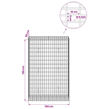 Gabion with 5 mm Wire and 5x10 cm Mesh 50x50x150 cm 100 cm