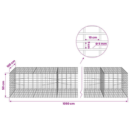 Gabion with 5 mm Wire and 5x10 cm Mesh 1050x100x50 cm 1050 cm