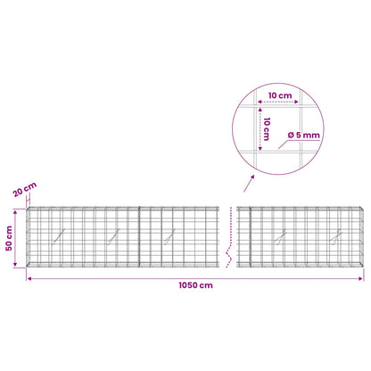 Gabion with 5 mm Wire and 10x10 cm Mesh 1050x20x50 cm 1050 cm