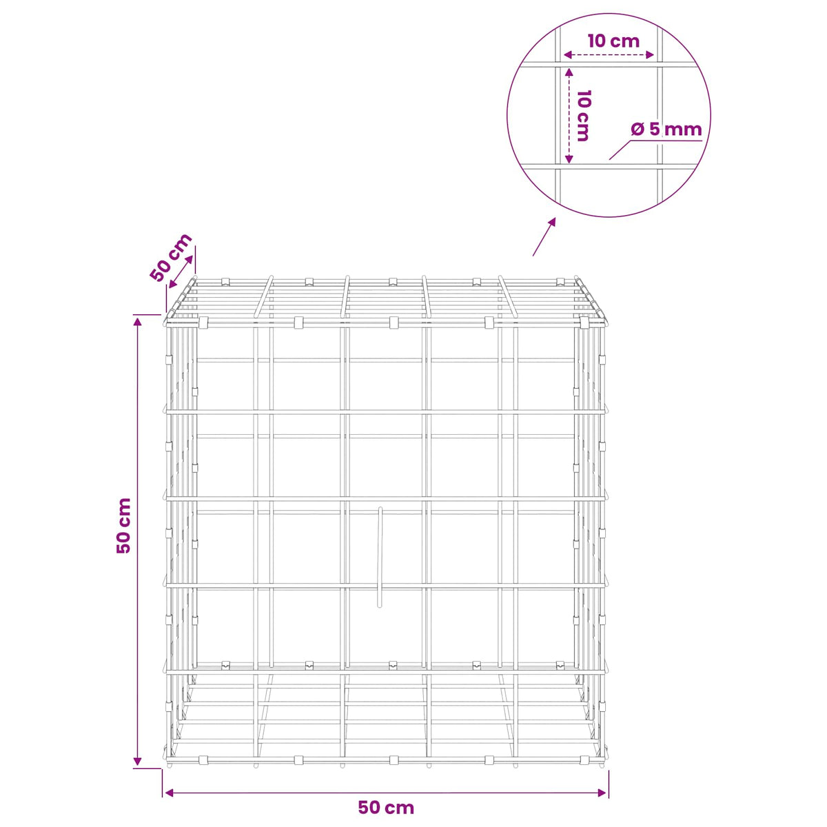 Gabion with 5 mm Wire and 10x10 cm Mesh 50x50x50 cm 50 cm