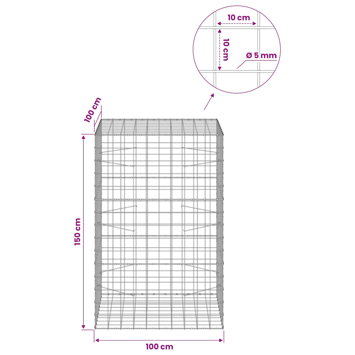 Gabion with 5 mm Wire and 10x10 cm Mesh 50x100x150 cm 100 cm