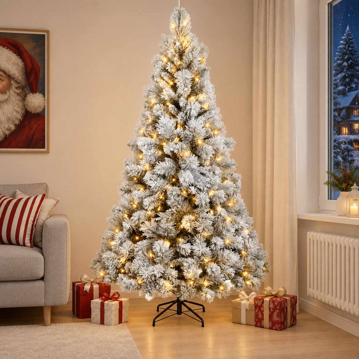 Artificial Hinged Christmas Tree 300 LEDs Warm White 180 cm