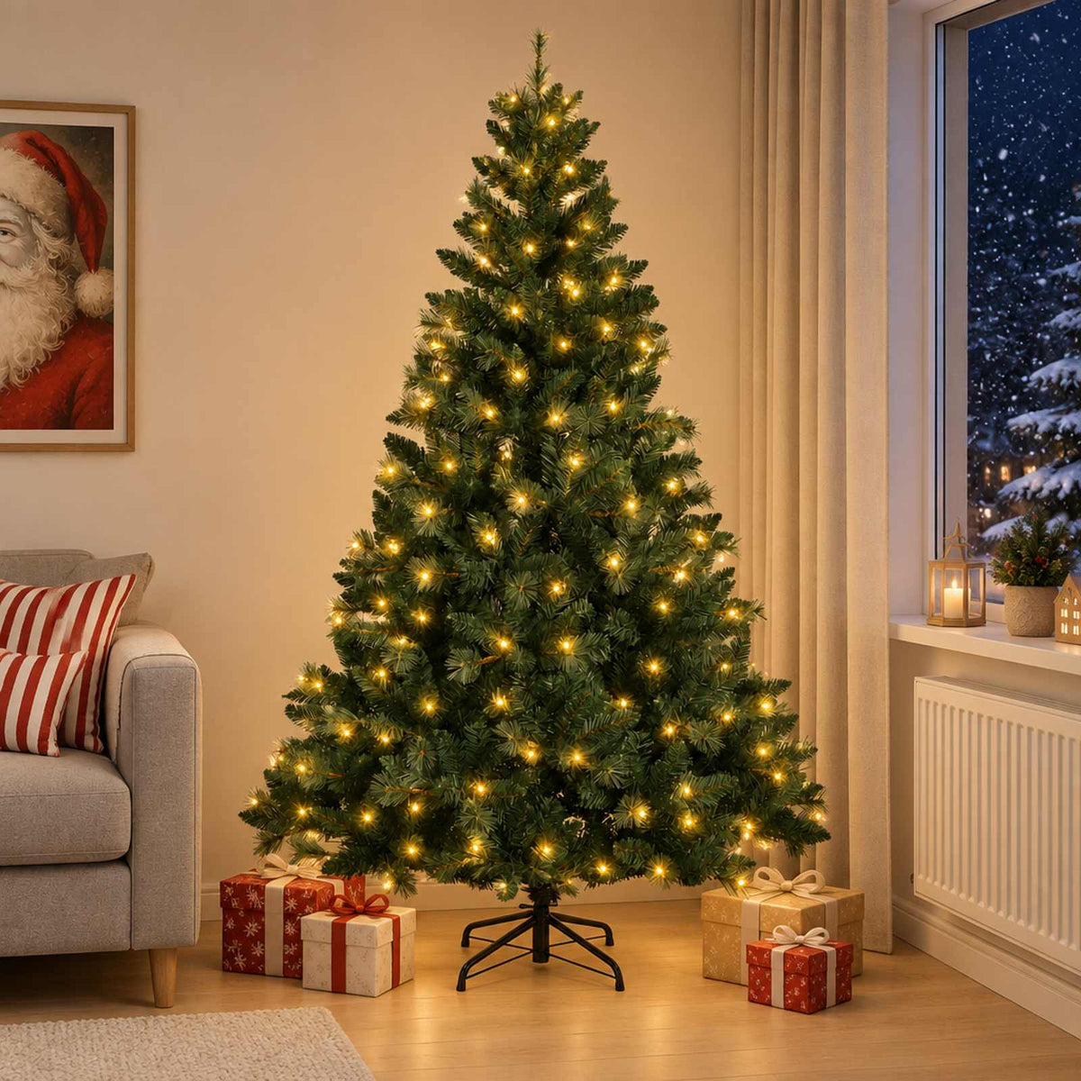 Artificial Christmas Tree with Bauble 150 LEDs Green Height 120 cm with LEDs