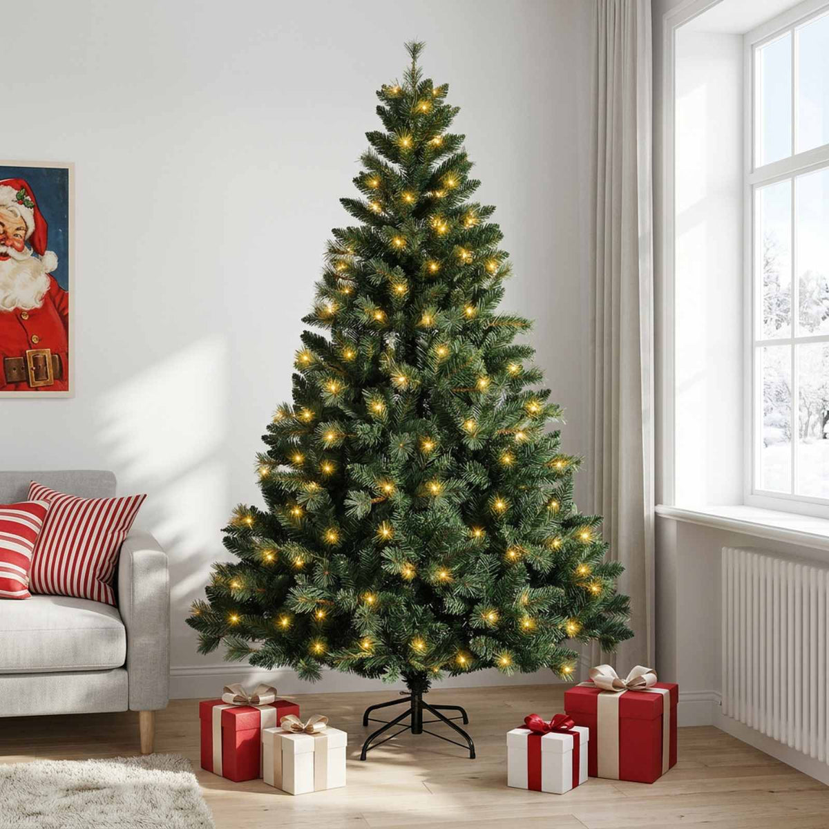 Artificial Christmas Tree with Bauble 150 LEDs Green Height 120 cm with LEDs