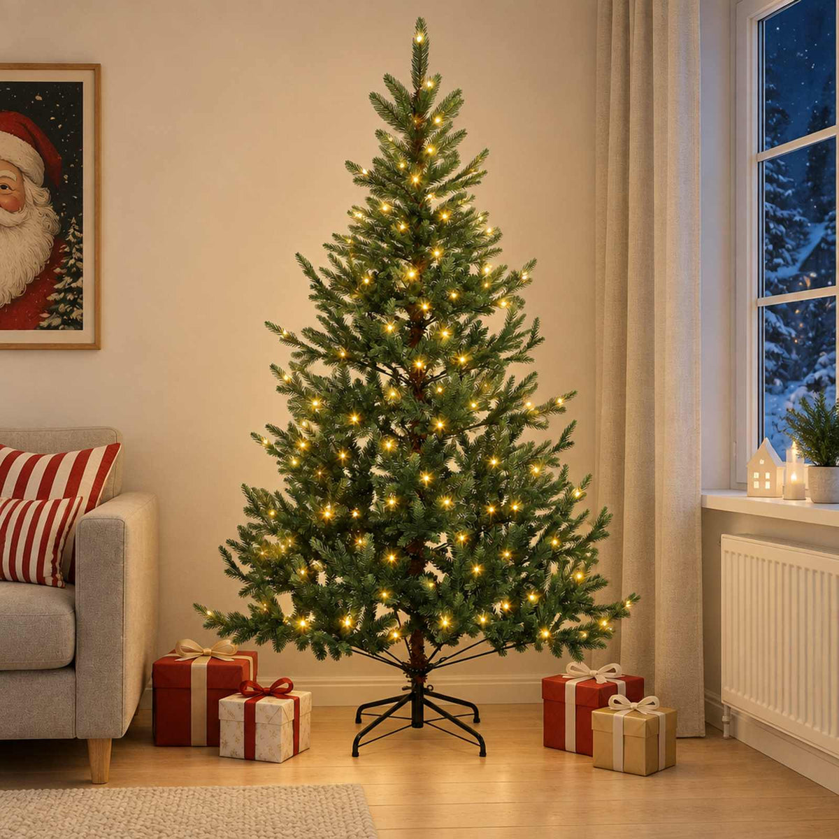 vidaXL Artificial Hinged Christmas Tree 120 cm 150 LEDs Warm White 1