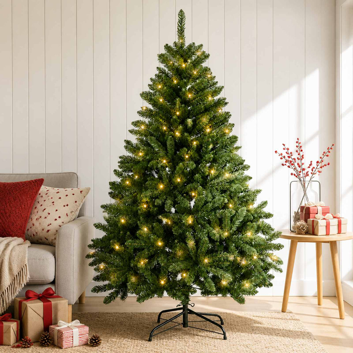 Artificial Christmas Tree with Bauble 120 cm Light green with 150 LEDs