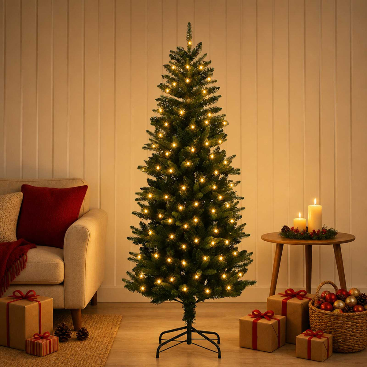 Artificial Christmas Tree with Bauble 150 LEDs Green 120 cm with LEDs