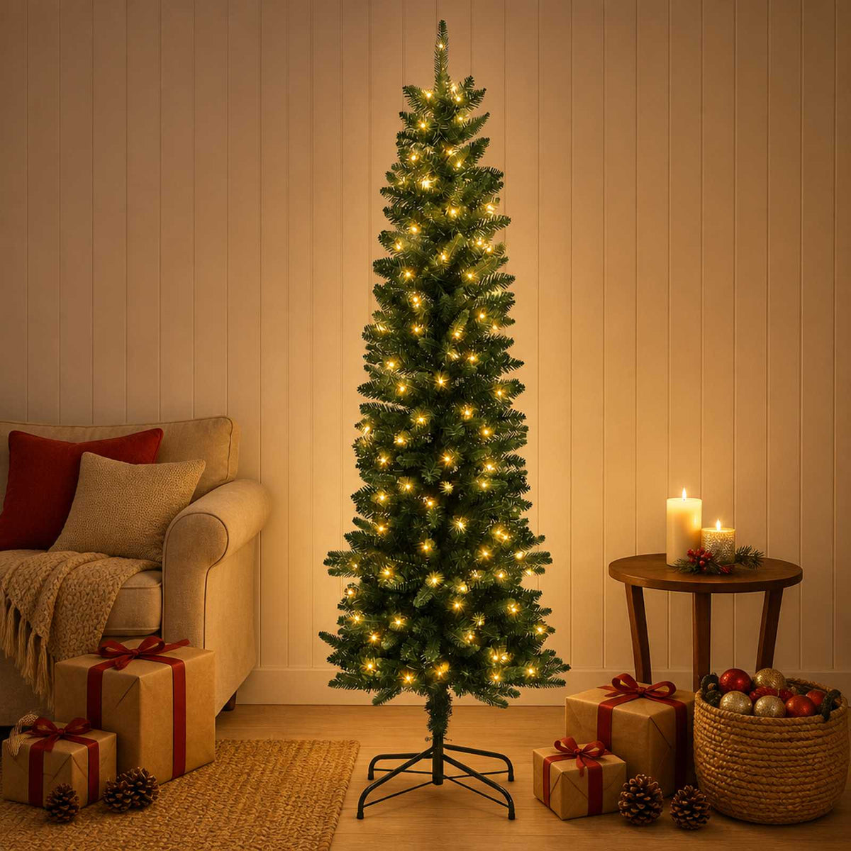 vidaXL Artificial Slim Christmas Tree 150 cm 150 LEDs Warm White 3