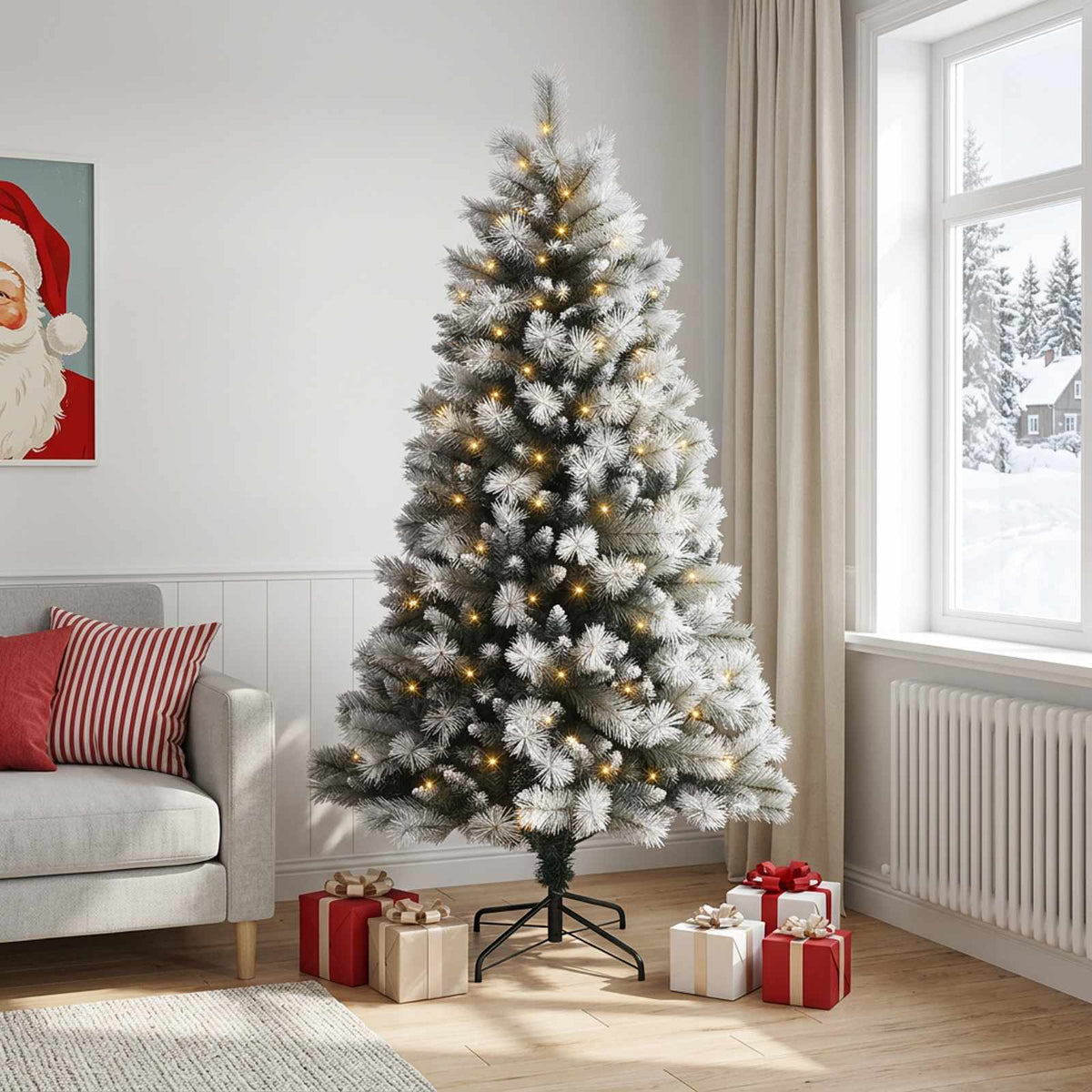 Artificial Hinged Christmas Tree with Baubles 150 LEDs with LEDs